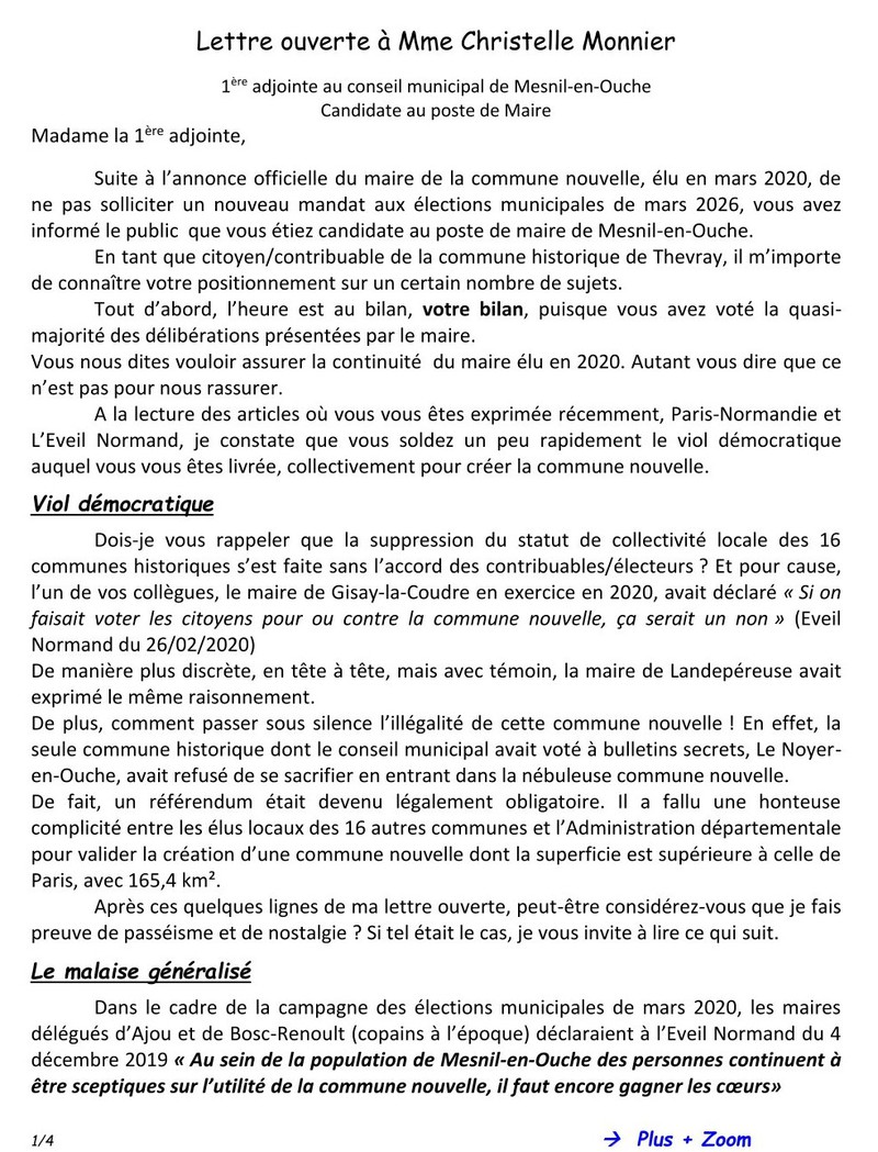 Lettre ouverte � Mme Christelle Monnier