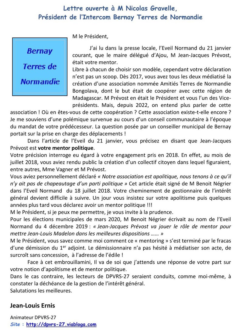 Lettre ouverte � M Nicolas Gravelle